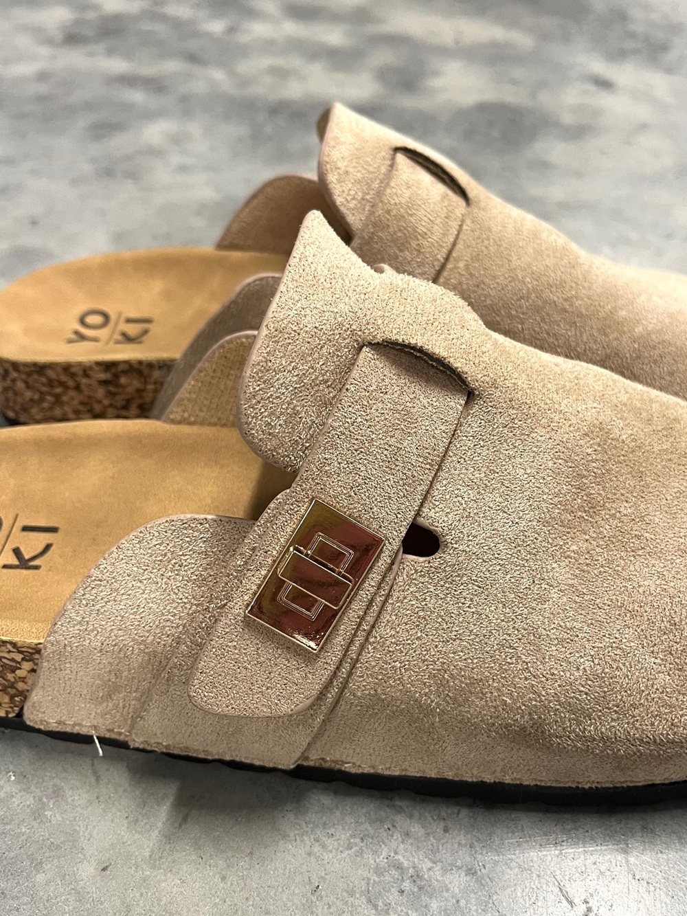 suede clog slides